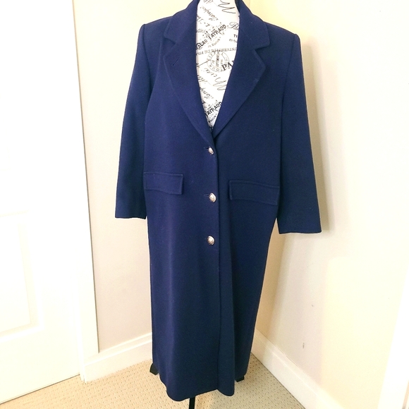 Vintage Wool Coat Navy Blue London Fog Long  Single Breast Size 10 M - Picture 1 of 12